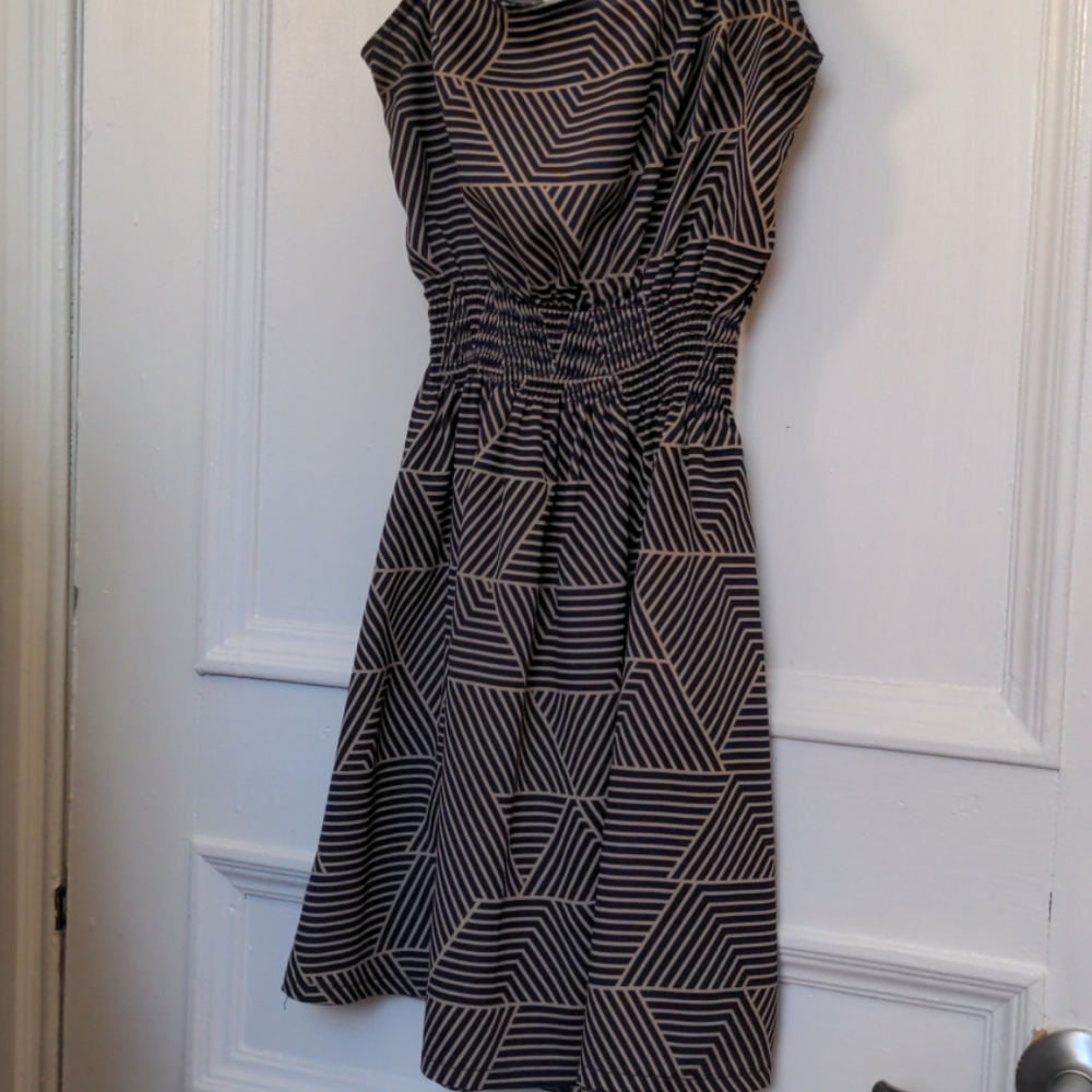 Blue and beige patterned dress